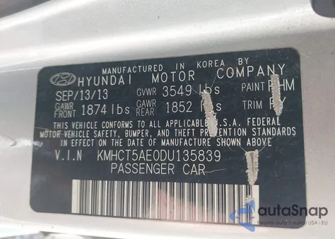 2013 Hyundai Accent Gs из США, поврежденный, VIN KMHCT5AE0DU135839